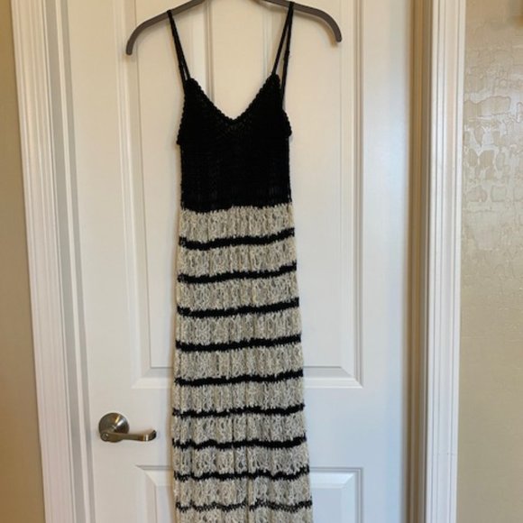 Free People Crochet/Lace Spaghetti Straps Midi Dress Black/Ivory Size XS - Picture 1 of 12